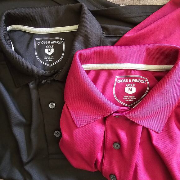 Bundle of 2 CROSS & WINSOR GOLF Polo SHIRT Burgundy Black Men's Medium - Picture 6 of 9
